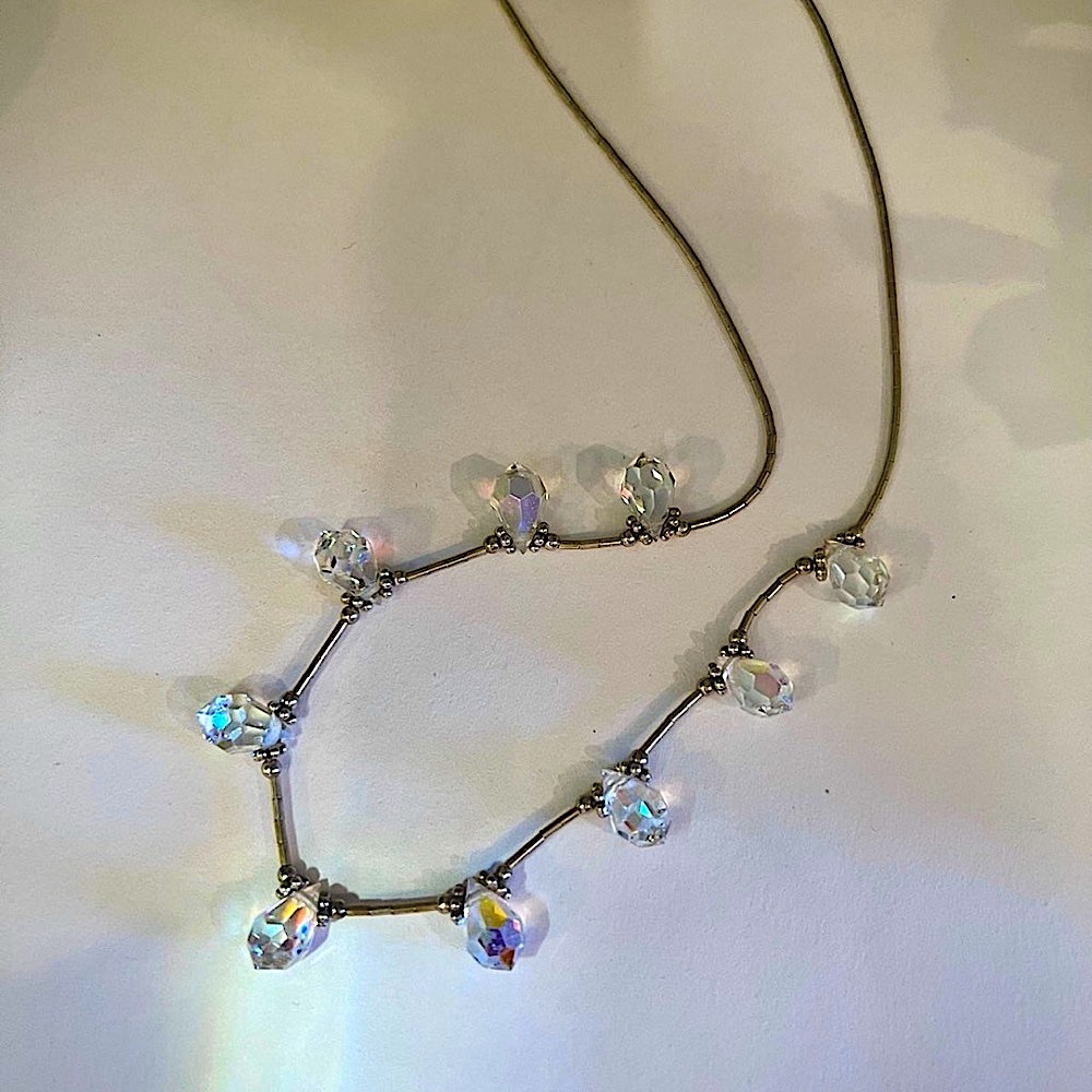 Vintage Handmade Aurora Borealis Crystal Sterling Beaded Necklace - Picture 3 of 12